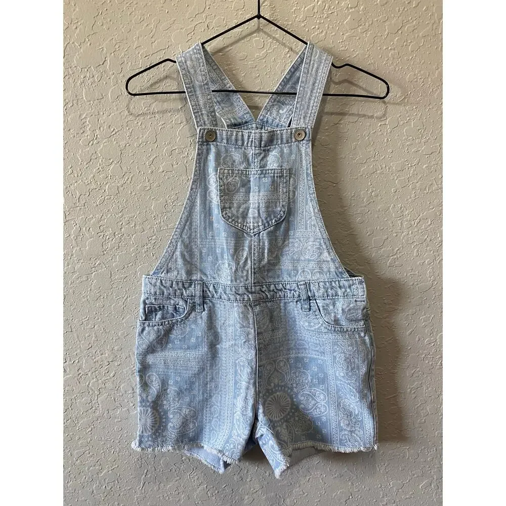 The Children's Place Girls Blue Denim Paisley Overall Shorts Size 10